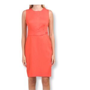 Donna Karan Pleated Sleeveless Belted Waist Dress